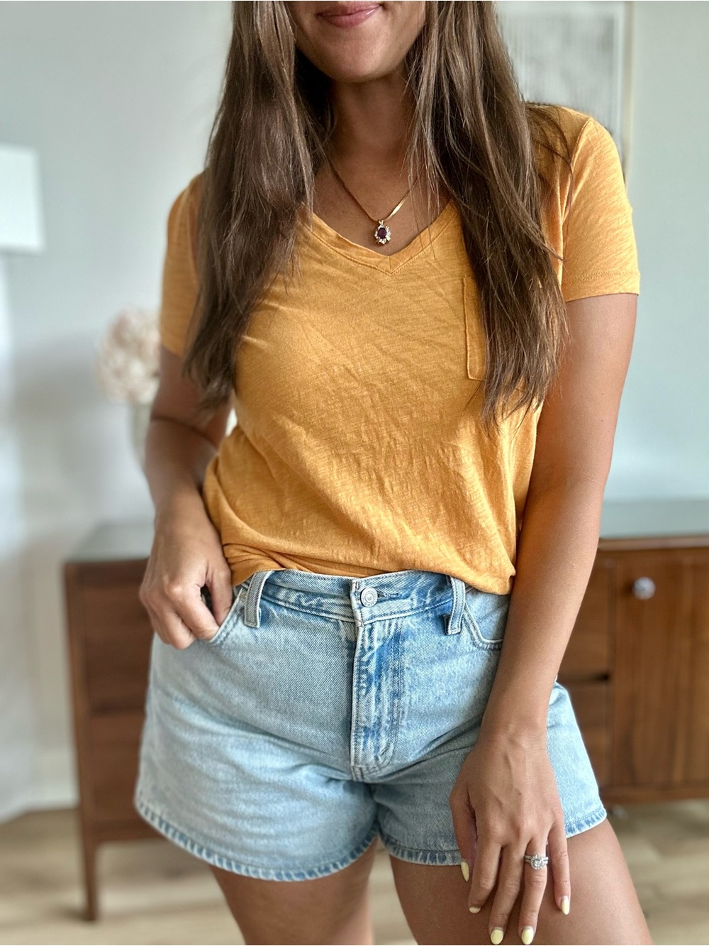 Madewell Orange V-Neck Pocket Tee